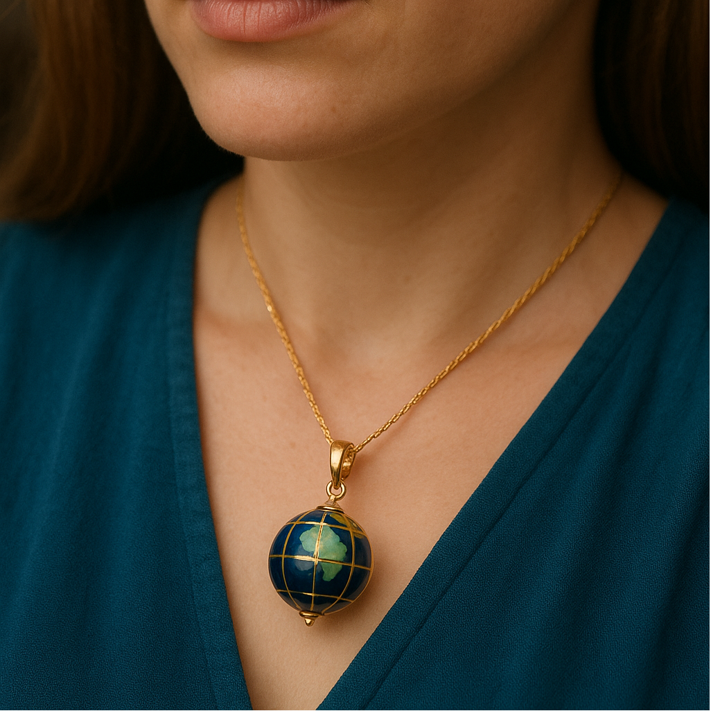 ❤ Vintage Anhänger Weltkugel an Goldkette