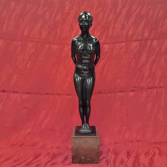❤Original Turi Weinmann (1883 - 1950) Bronze "Eva mit zwei Äpfeln"
