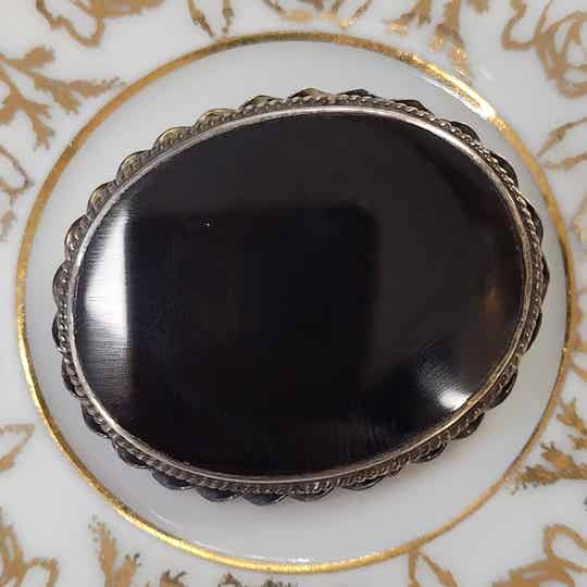 ❤Antike Art Deco Brosche mit Onyx aus 925er Silber Handarbeit