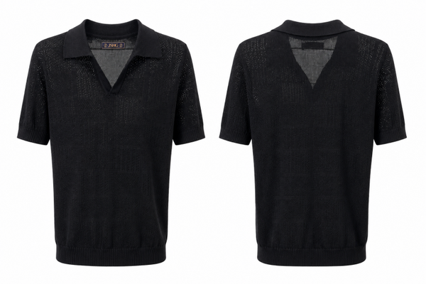 Polo Tejido Calado con Cuello – Negro (Daniel