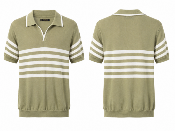 Camiseta Polo de Punto Hombre Verde Oliva con Rayas Blancas -ERIK