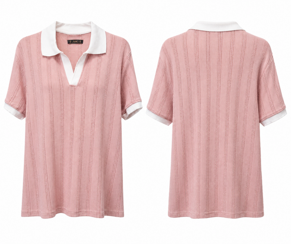 Polo tejido de punto con cuello blanco (Rosa) MARTIN