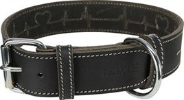 TRIXIE HALSBAND HOND RUSTIC VETLEER HEARTBEAT ZWART 47-55X4 CM