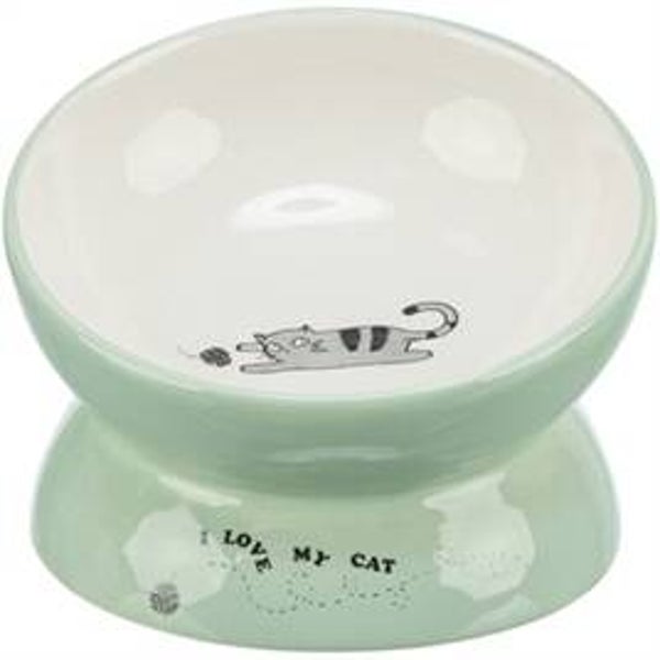 TRIXIE VOERBAK / DRINKBAK KAT VERHOOGD KERAMIEK SALIE / WIT 150 ML 13 CM
