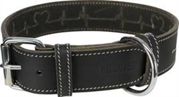 TRIXIE HALSBAND HOND RUSTIC VETLEER HEARTBEAT ZWART 55-65X4 CM