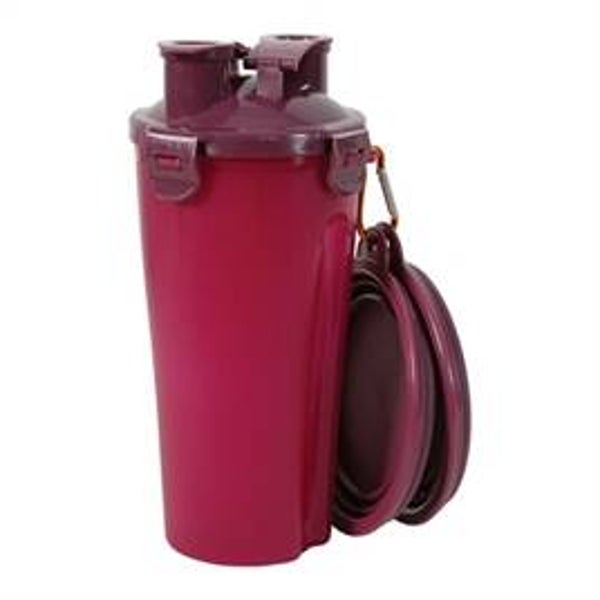 ZOLUX BVK 2IN1 REISSET FLES MET VOERBAK EN DRINKBAK ROOD 2X350 ML