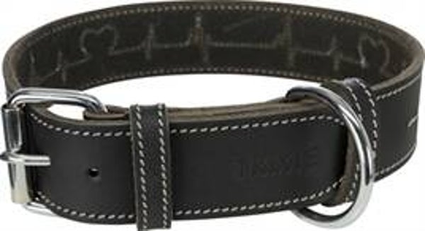 TRIXIE RUSTIC VETLEER HALSBAND HOND HEARTBEAT ZWART 34-40X3 CM
