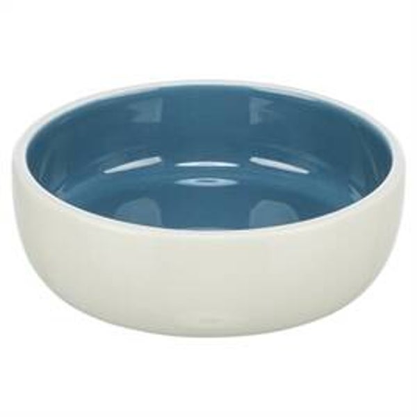 TRIXIE VOERBAK KAT KERAMIEK CREME / BLAUW 13 CM 300 ML