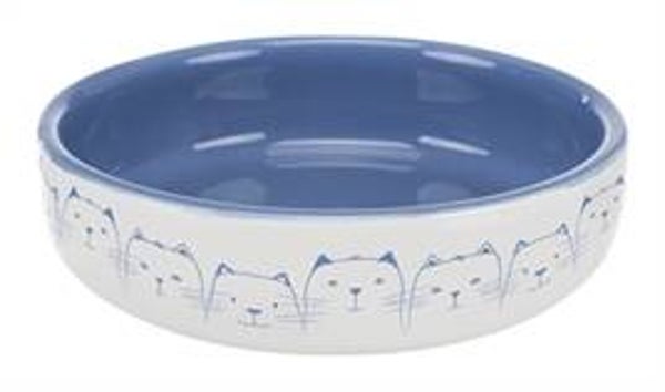 TRIXIE VOERBAK / DRINKBAK KAT PLATTE NEUS LICHTBLAUW / WIT 300 ML 15 CM