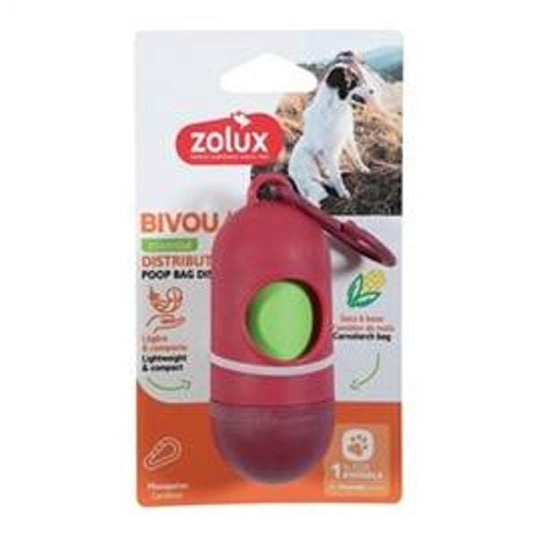 ZOLUX BVK POEPZAKHOUDER + 15 POEPZAKJES ROOD 4X4X14 CM