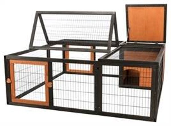 TRIXIE NATURA REN MET AFDEKKING HOUT ZWART / BRUIN 150X150X53 CM