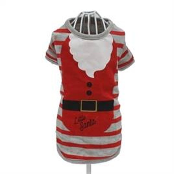 CROCI T-SHIRT HOND LITTLE SANTA GESTREEPT GRIJS / ROOD 30 CM