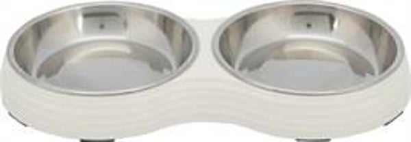 TRIXIE VOERBAK KAT DUBBEL MELAMINE / RVS WIT 2X200 ML 27X14X3 CM