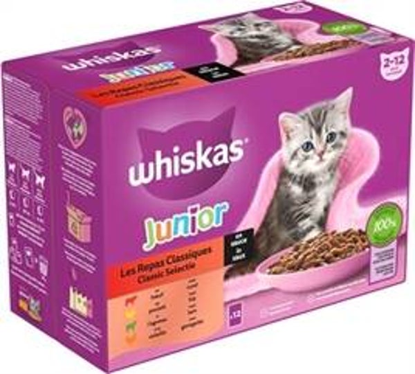 WHISKAS MULTIPACK POUCH JUNIOR CLASSIC SELECTIE VLEES IN SAUS 4X12X85 GR