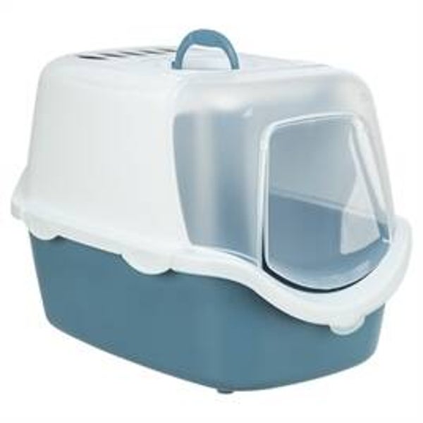 TRIXIE KATTENBAK VICO OPEN TOP MET KAP BLAUW GRIJS / WIT 56X40X40 CM