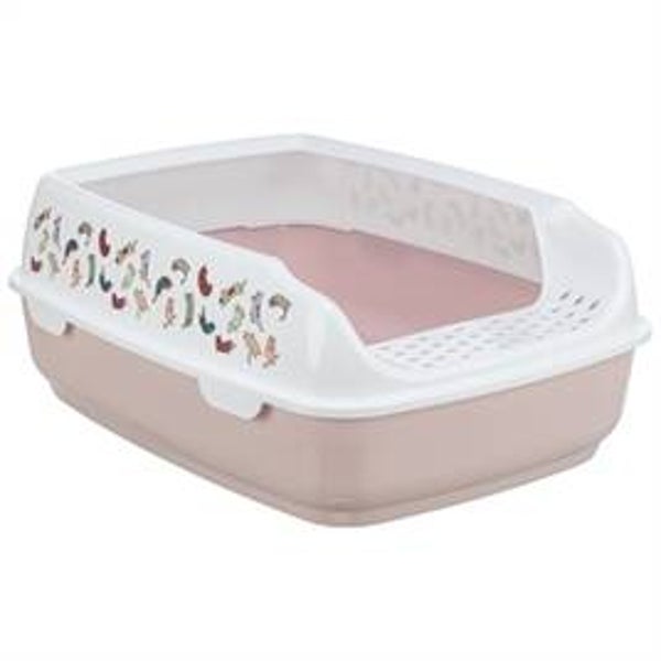TRIXIE KATTENBAK DELIO MET RAND BEDRUKT LICHTROZE / WIT 50X38X20 CM