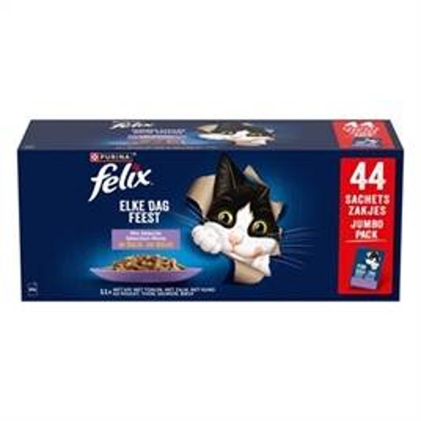 FELIX POUCH ELKE DAG FEEST IN GELEI MIX BOX TONIJN / ZALM / RUND / KIP 44X85 GR