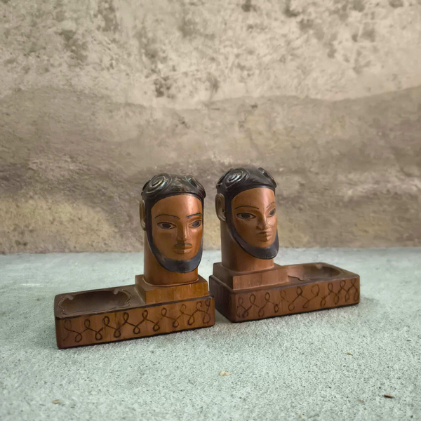 Paire de serres livres vintage en bois