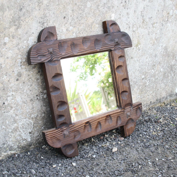 Miroir brutaliste en chêne massif