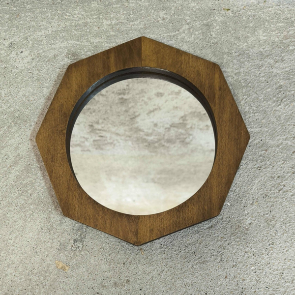 Petit miroir octogonal vintage en bois