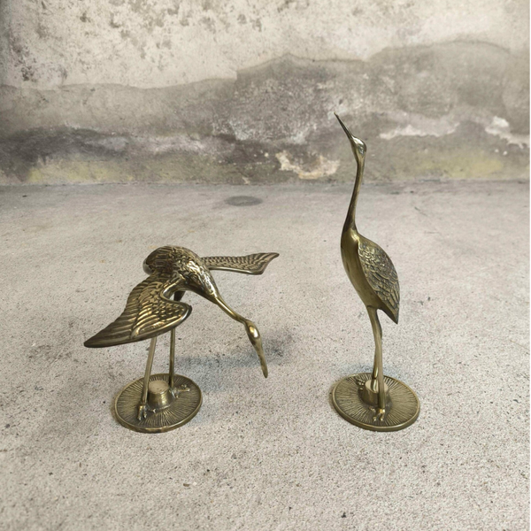 Couple de grues/hérons vintage en laiton