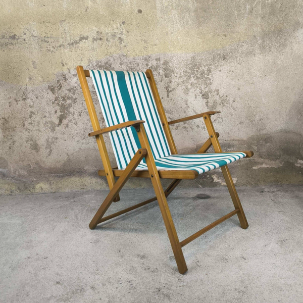 Chaise de jardin pliante vintage en bois et toile