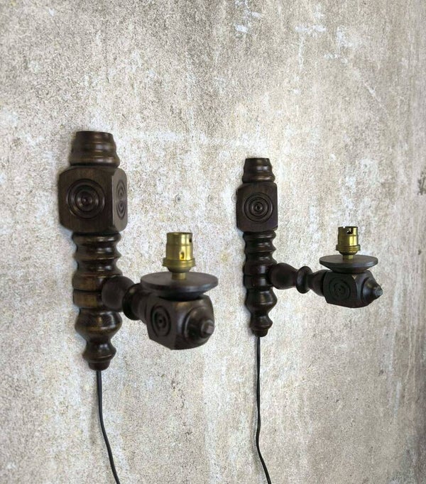 Paire d'applique vintage en bois