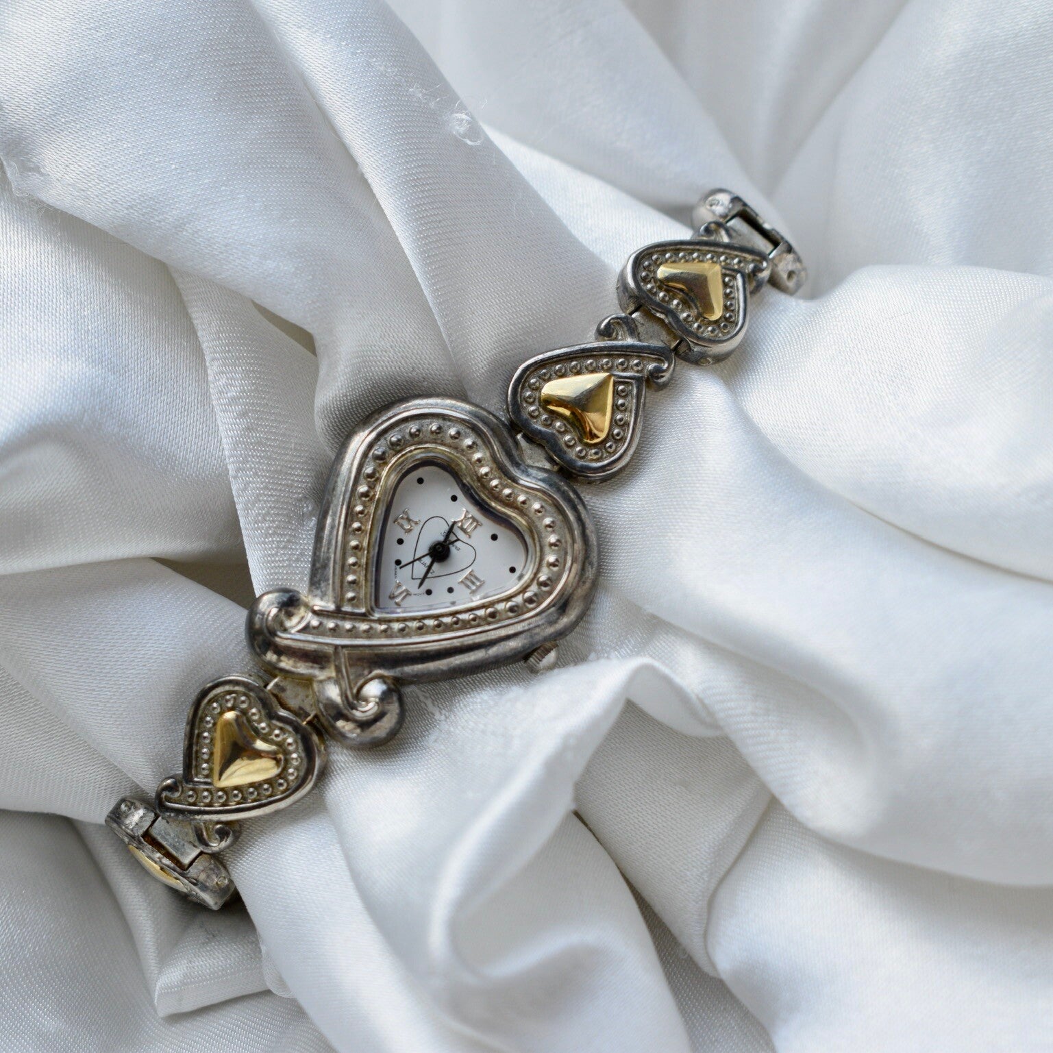 Geneva 7.75" two toned heart watch