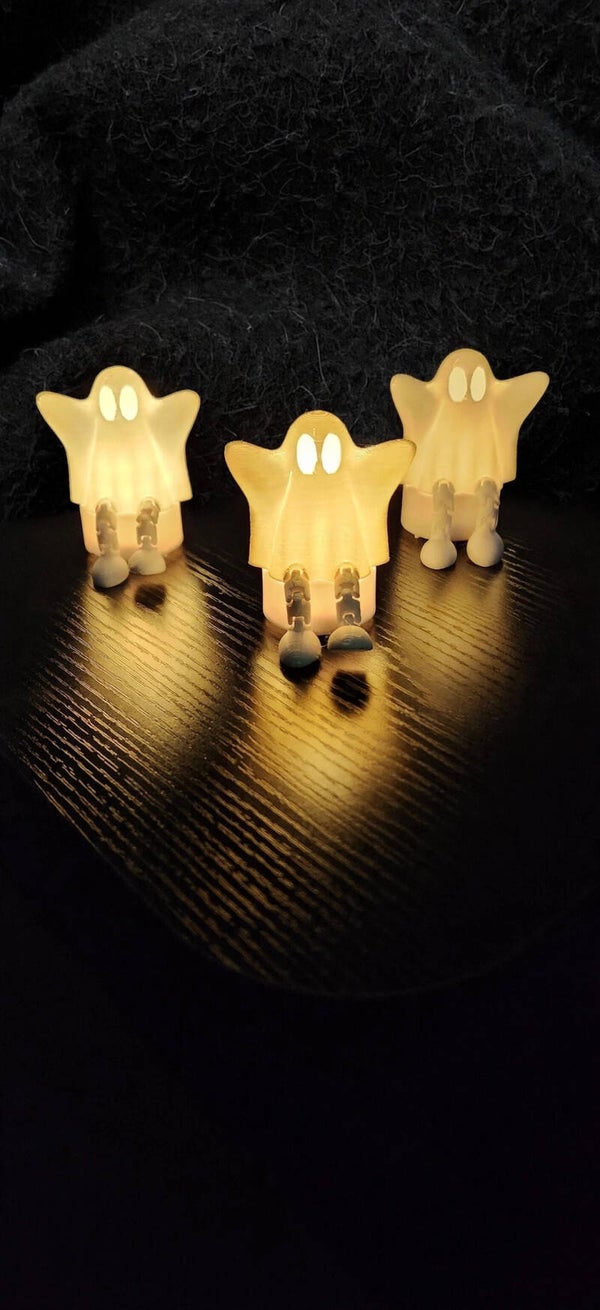 3D Printed Flexi Ghost Tea Light Toppers with LED Tea Lights