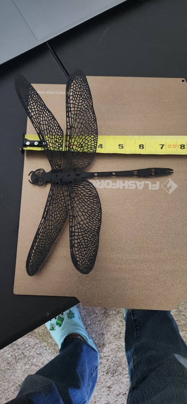 3D Printed Dragonfly Wall Art - 7 inch - Black