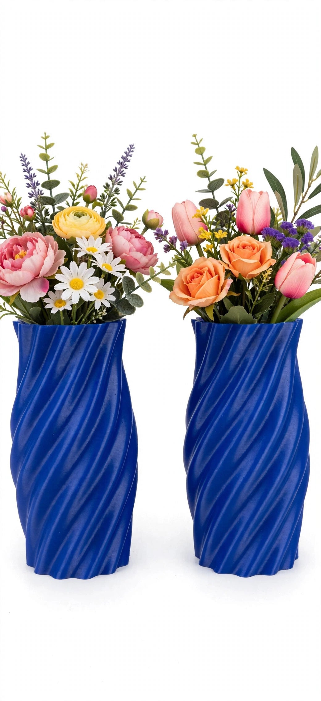 3D Printed Twisted Vases - Set of 2 - Blue