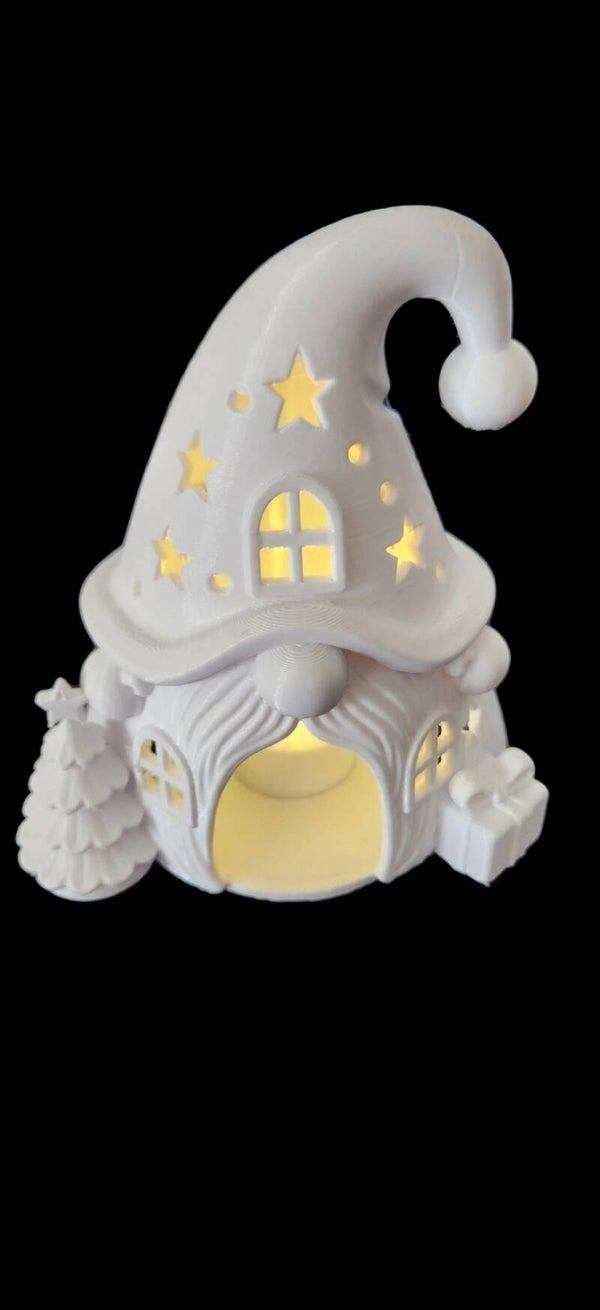3D Printed Christmas Gnome House Tea Light Holder with LED Tea Light