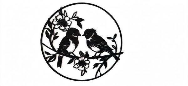 3D Printed Two Chickadees with Flowers Wall Art - 8.5 Inch Round