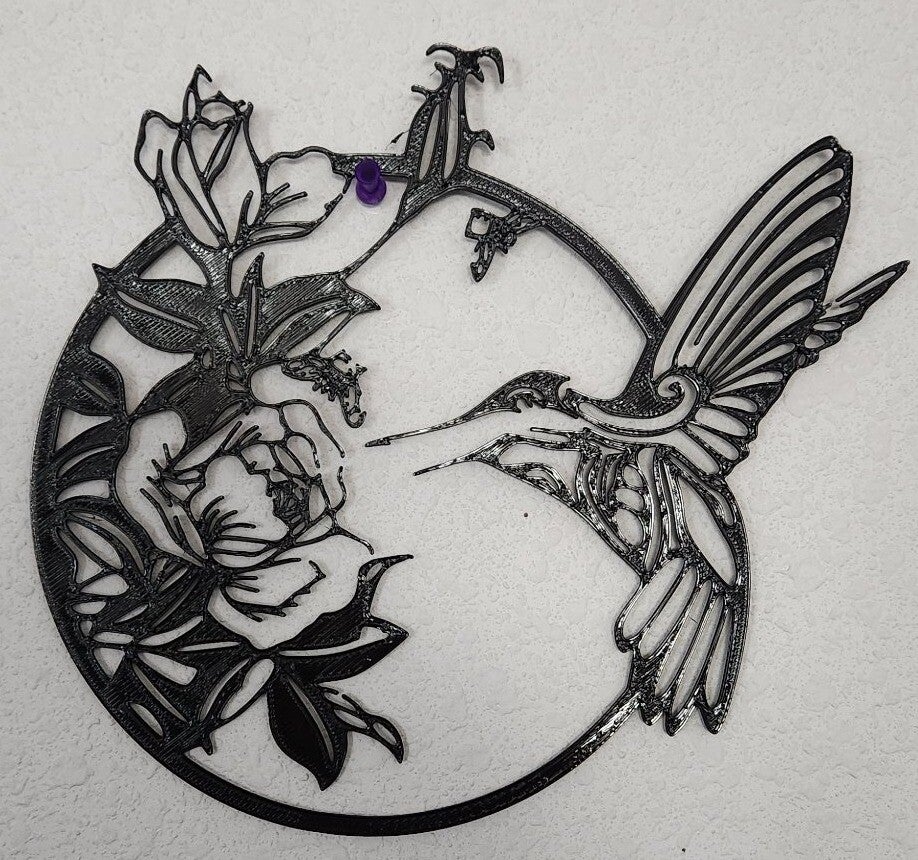 3D Printed Hummingbird with Flowers Wall Art - 9 Inch Round