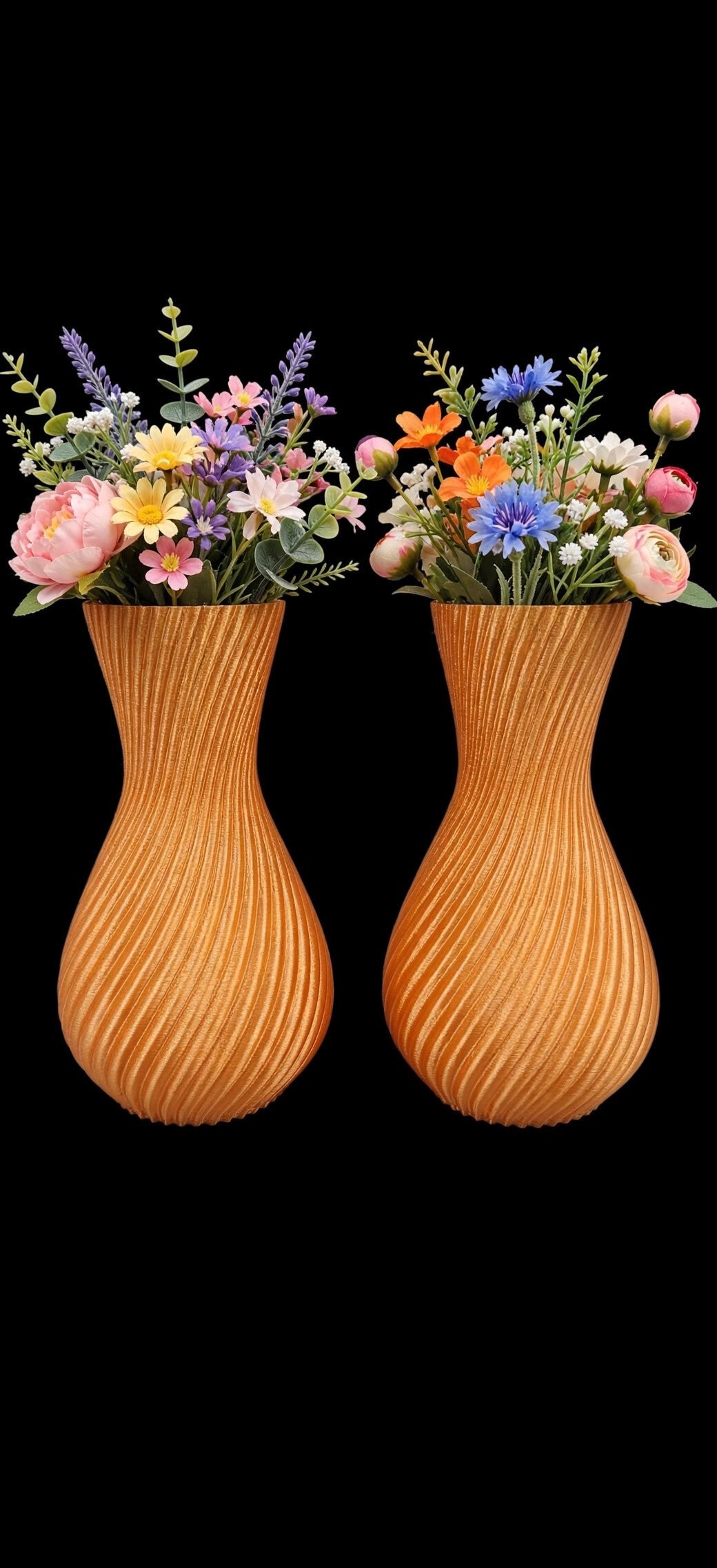 3D Printed Twisted Bulb Vases - Set of 2 - Orange