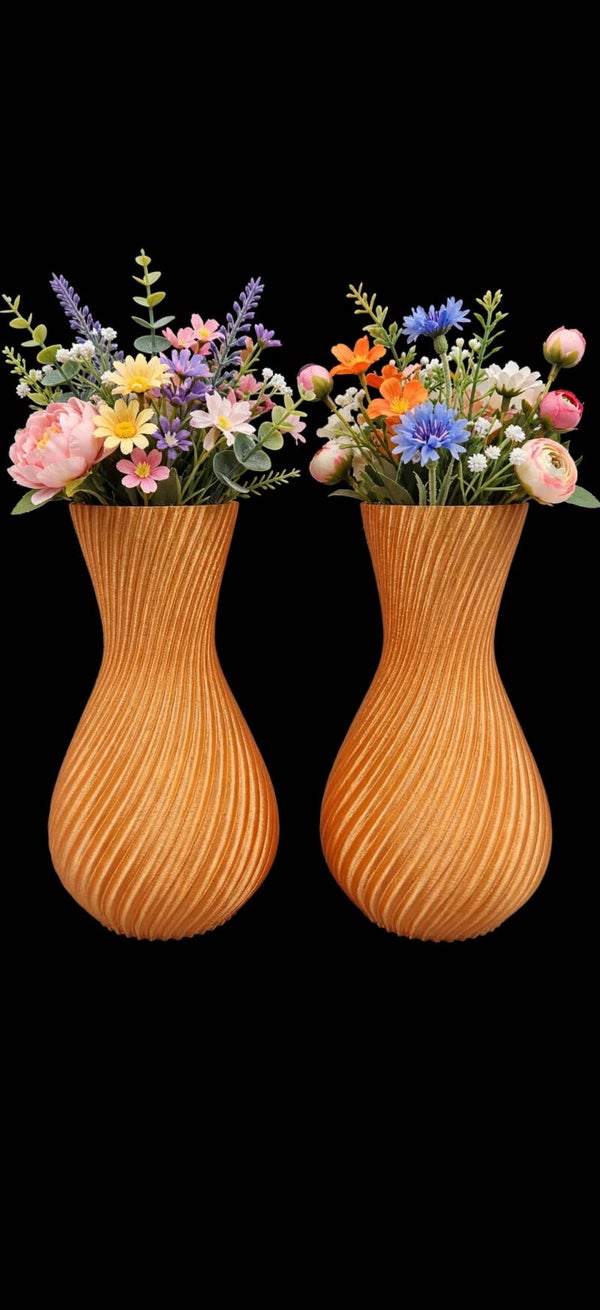 3D Printed Twisted Bulb Vases - Set of 2 - Orange