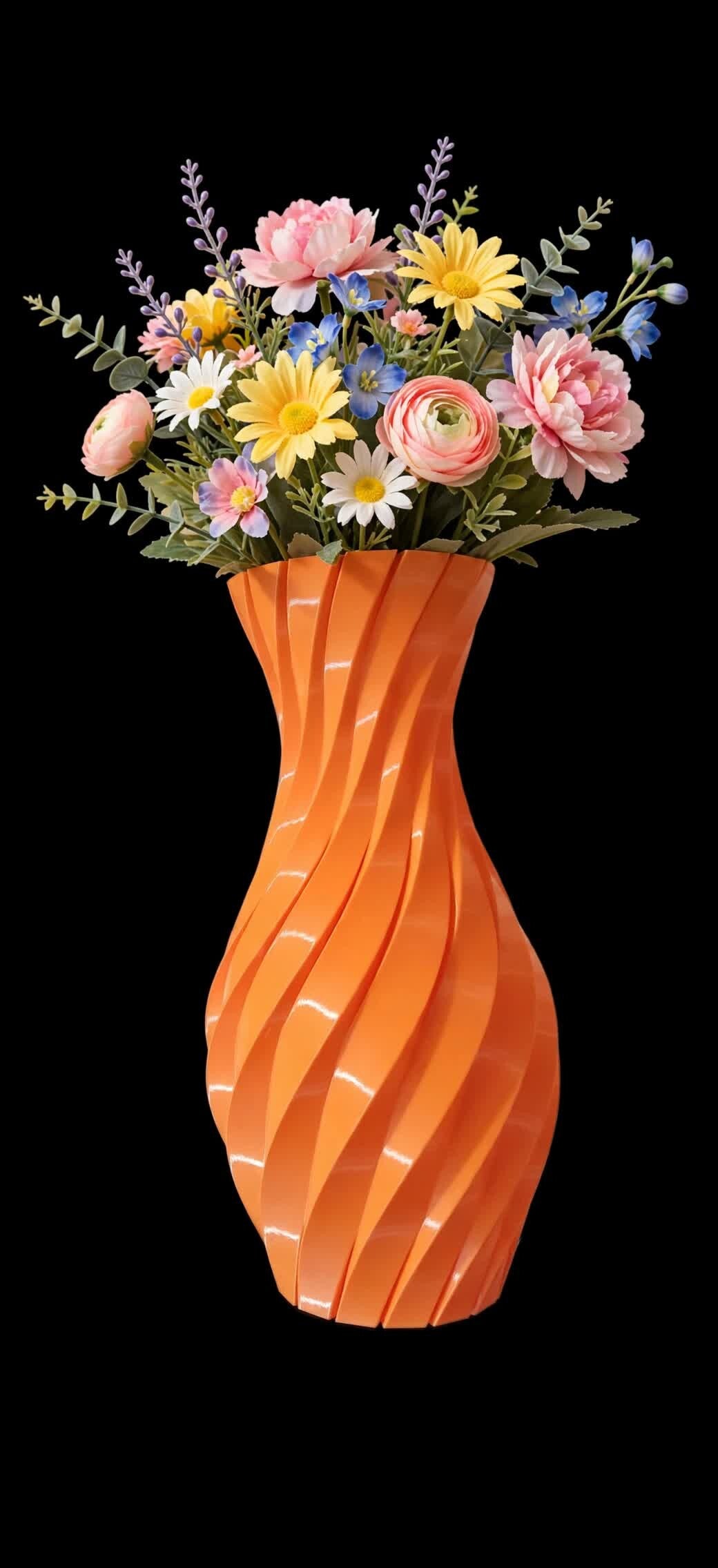 3D Printed Twisted Vase - Orange