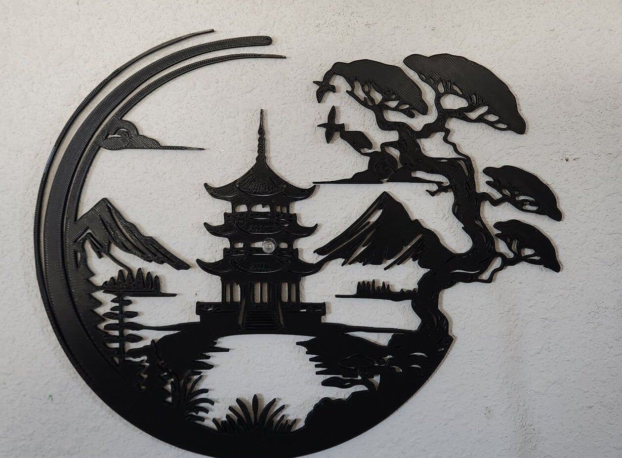 3D Printed Japanese Pagoda Wall Art - 13 x 11 Inch