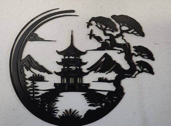 3D Printed Japanese Pagoda Wall Art - 13 x 11 Inch