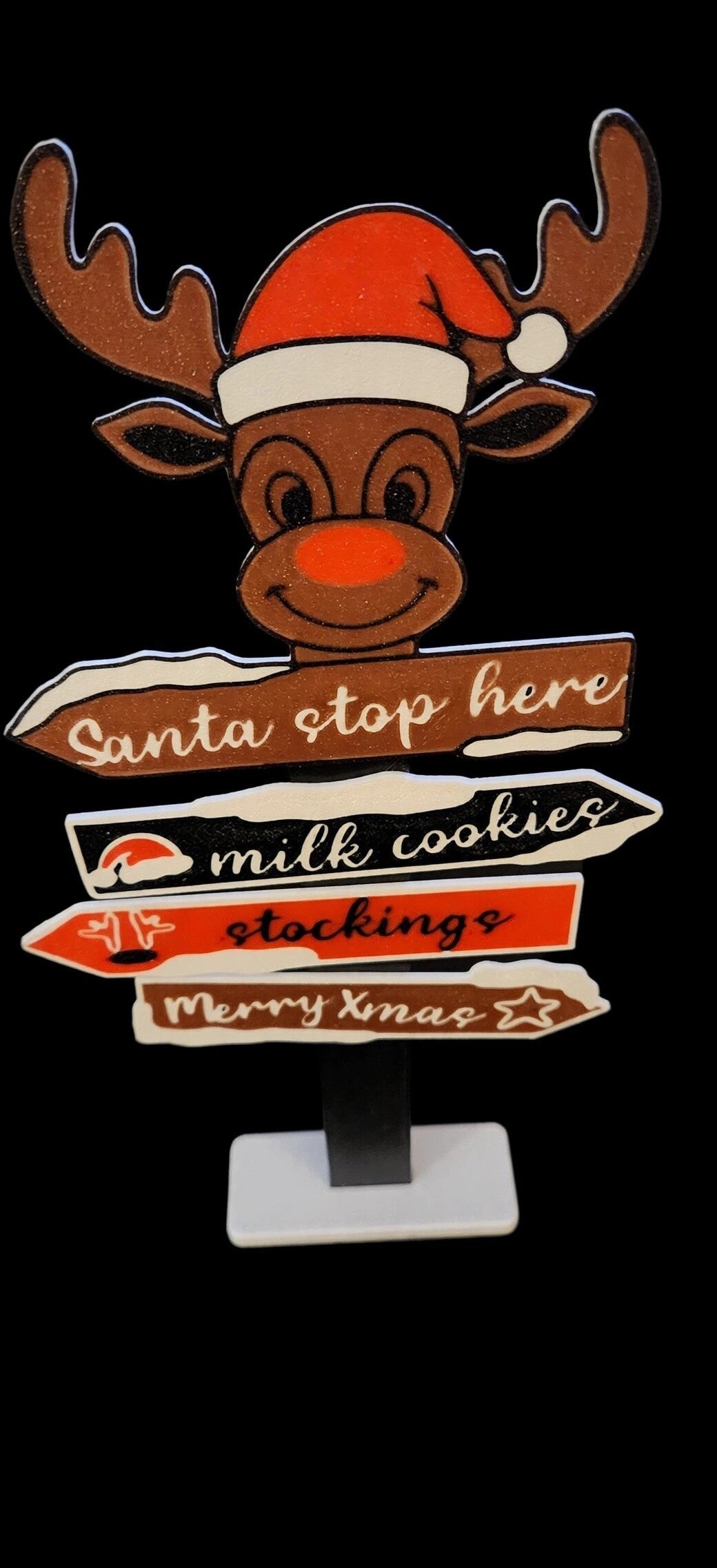 3D Printed Reindeer Santa Stop Here Sign - 11 Inch