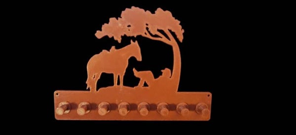 3D Printed Cowboy Key Holder - 8 Peg Wall Mount