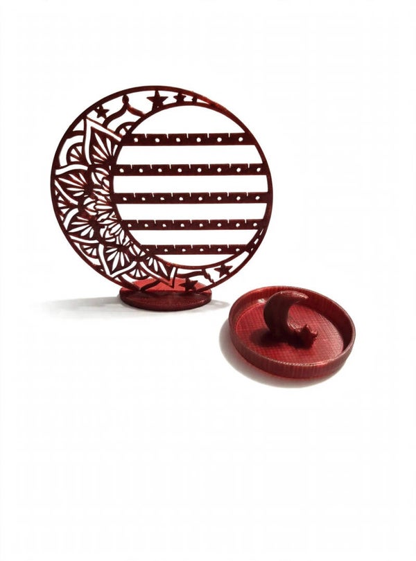 6 1/2" 3d printed Jewelry Organizer with ring tray — Burgundy