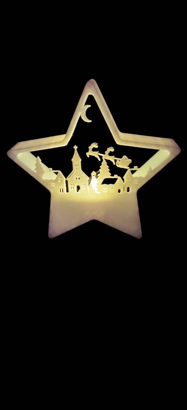 3D Printed Christmas Star Village Tea Light Holder with LED Tea Light