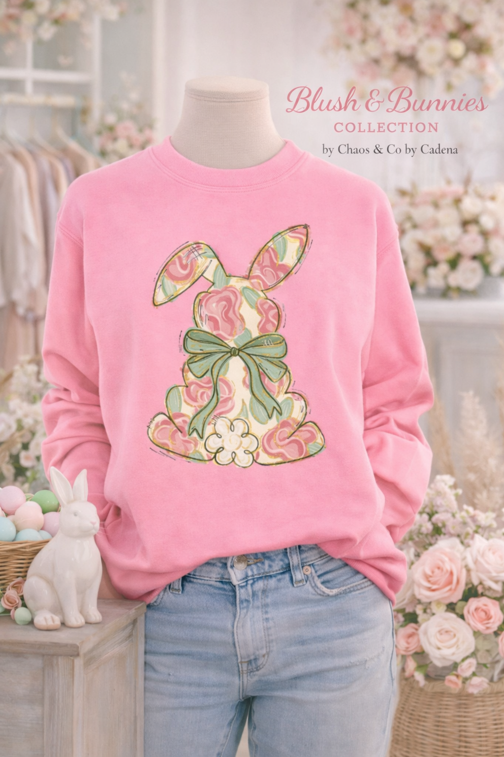 Blush & Bunnies Floral Bow Pullover
