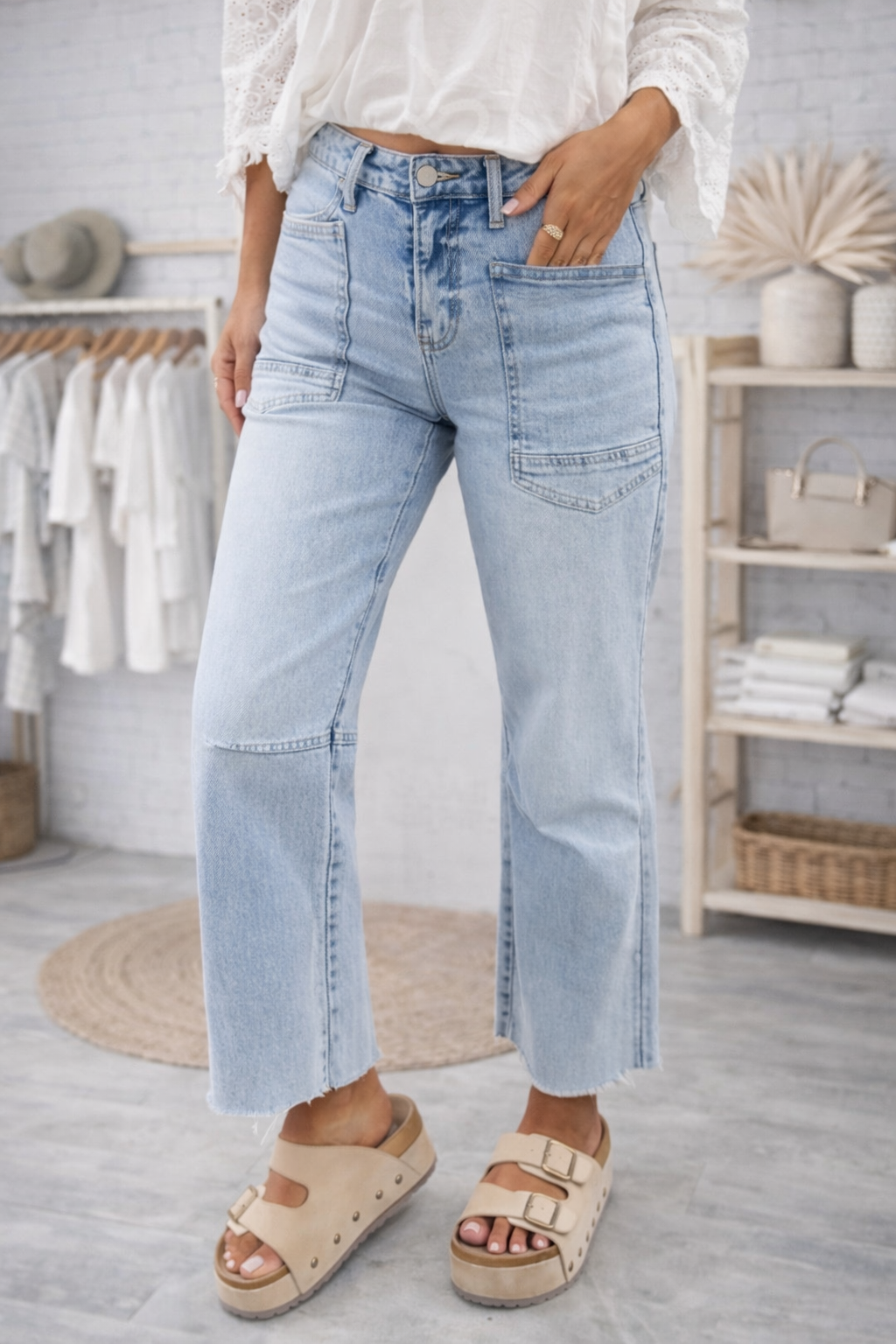 Beau Blue Cropped Straight Jeans