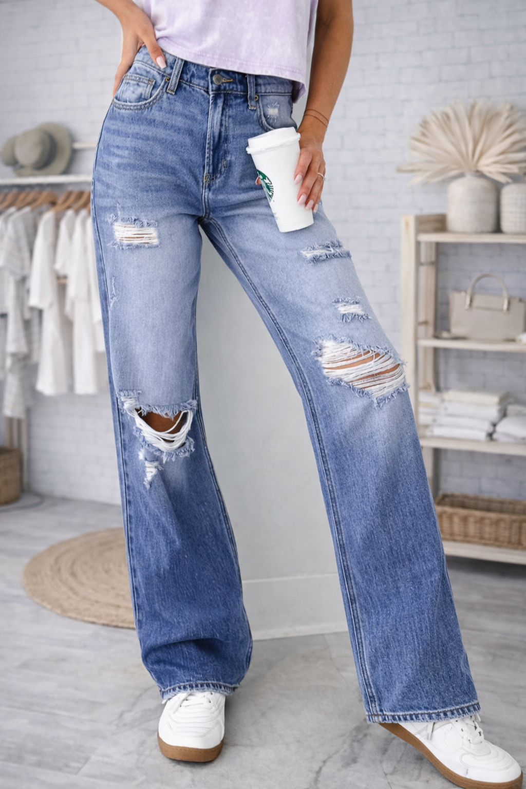 Midnight Rebel Distressed Straight Leg Jeans