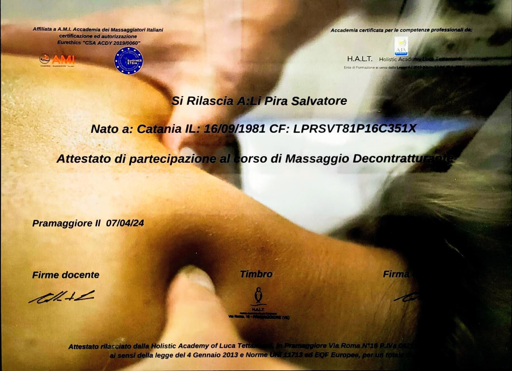 Attestato Massaggio Decontratturante
