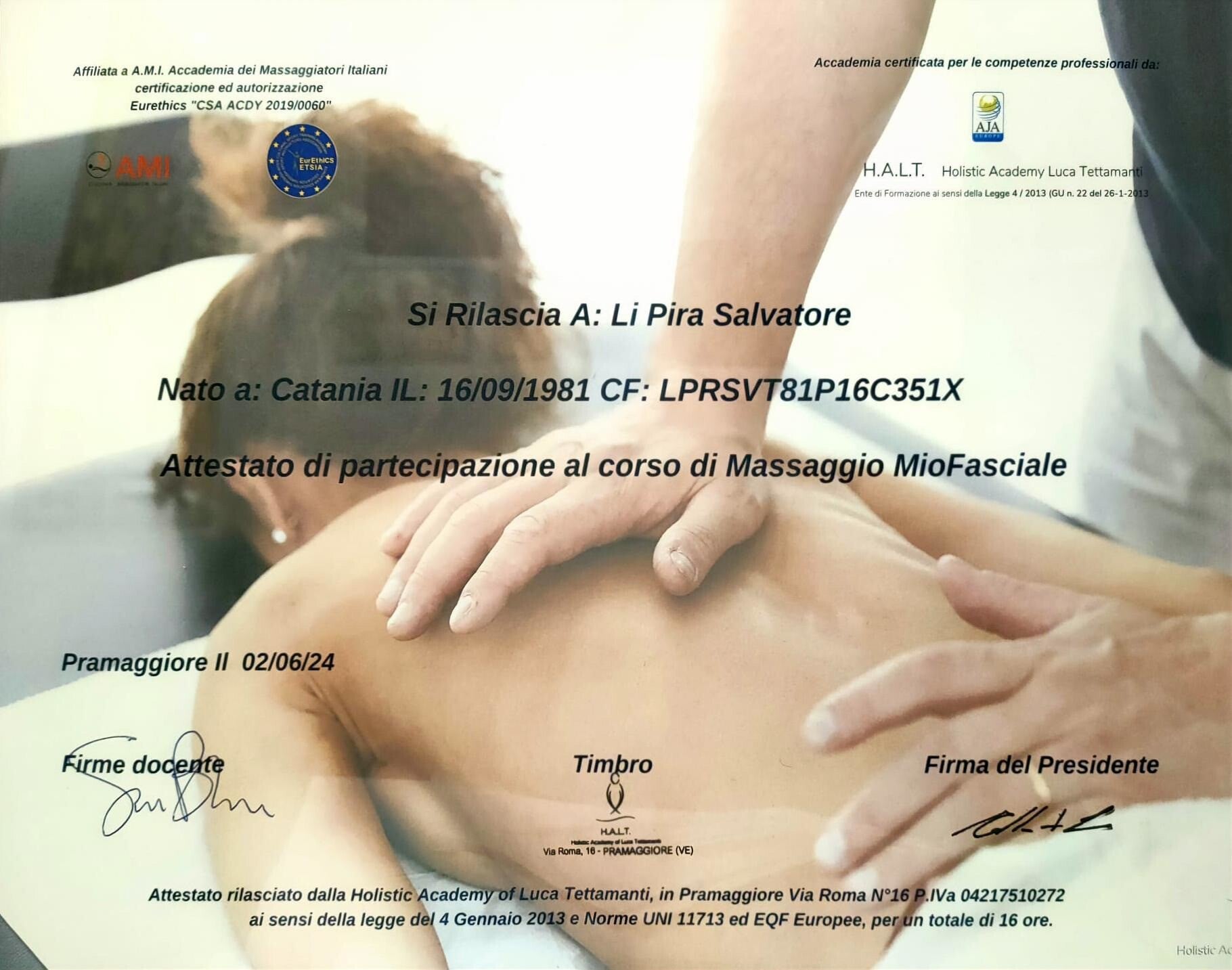 Attestato Riflessologia MioFasciale