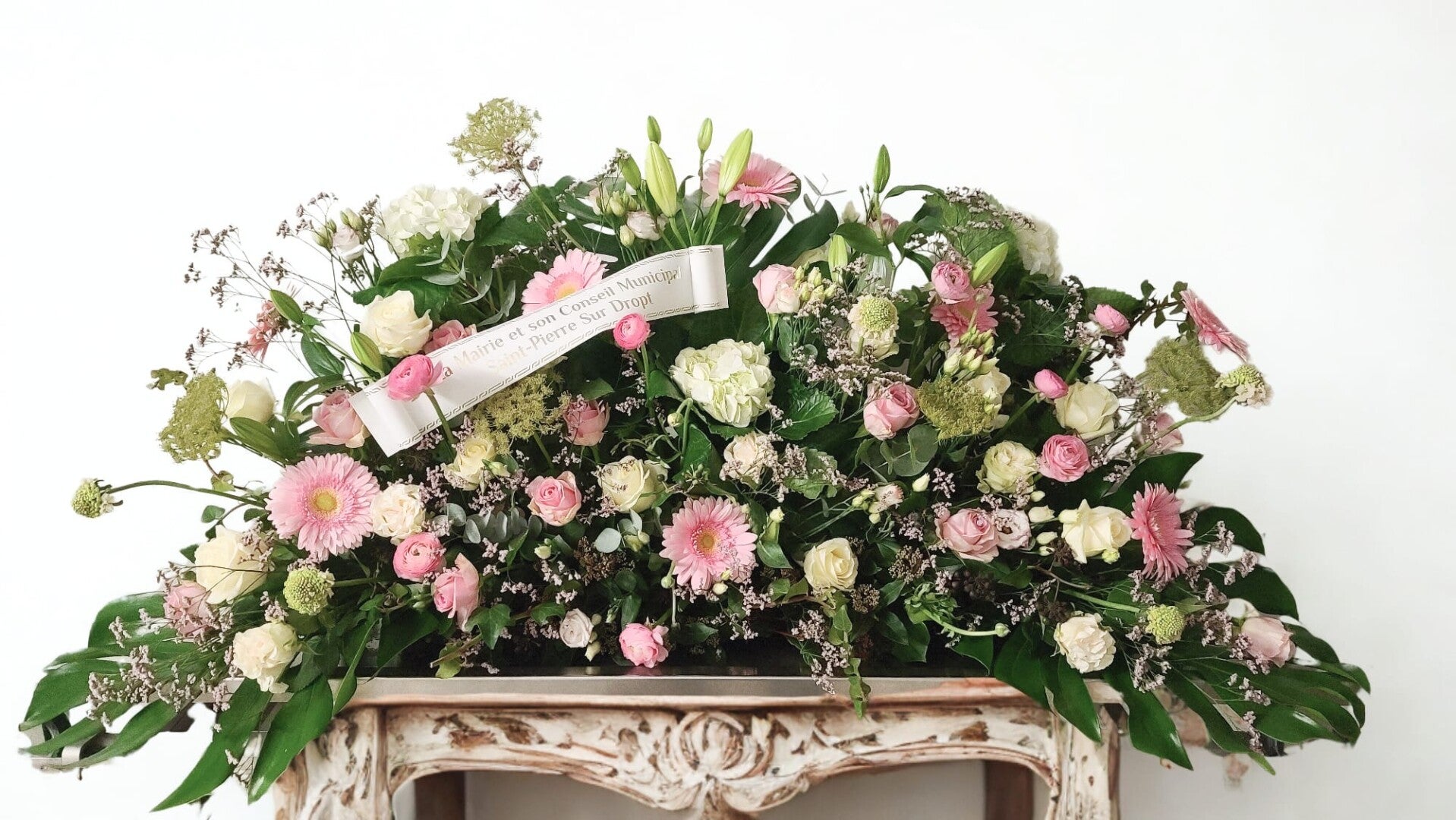 Devant de tombe - Rose et blanc