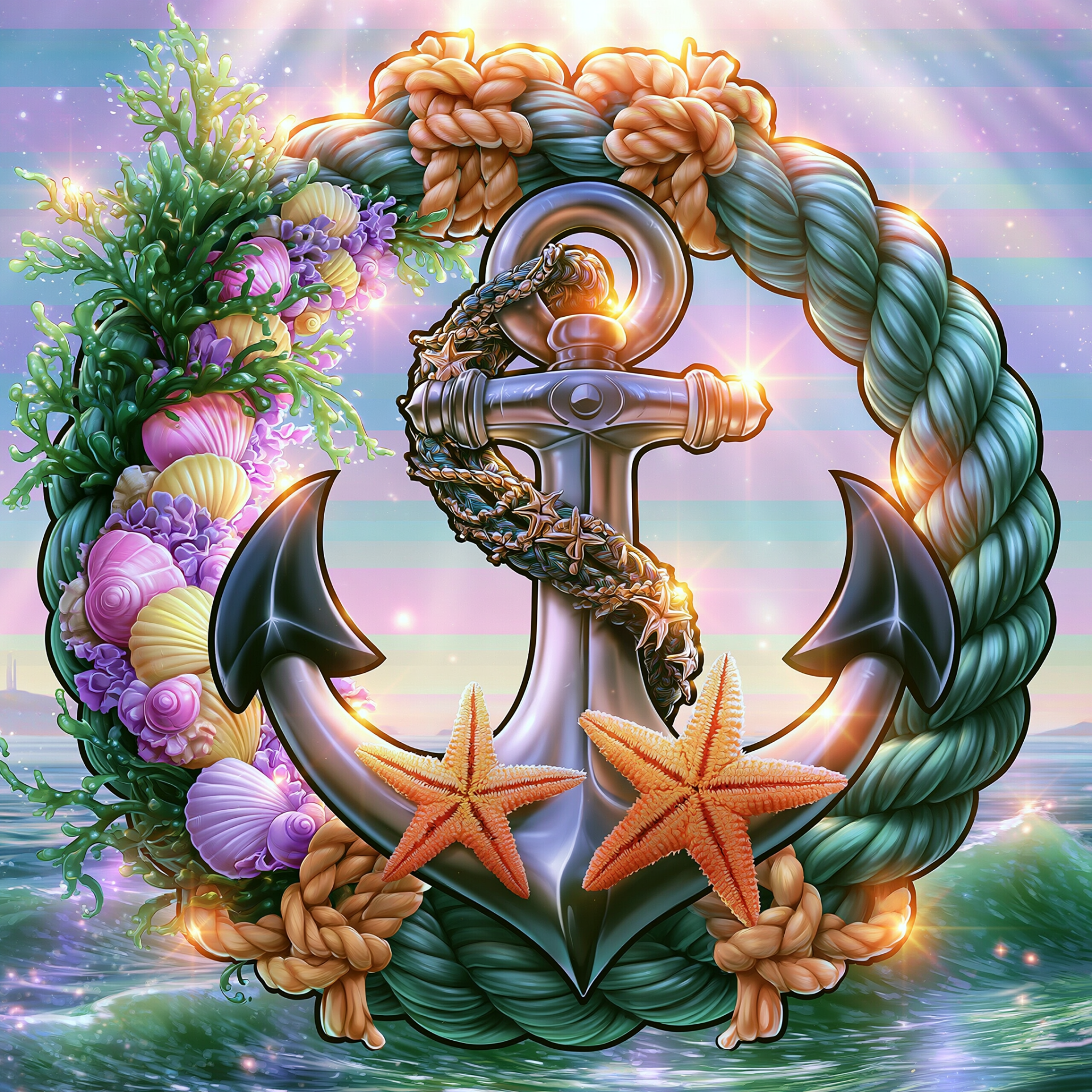 Anchored by the Sea by Lisa Morgan Ai - 70 x 70